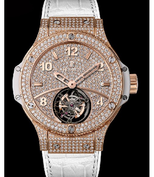 Hublot Big Bang Gold White Tourbillon Full Pave replica watch 345.PE.9010.LR.1704 