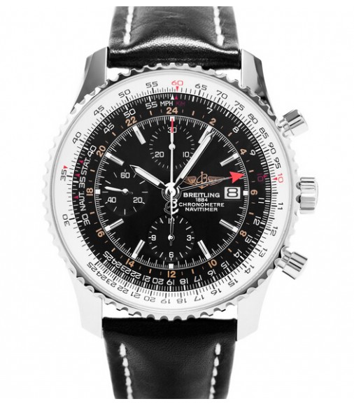 Breitling Navitimer World Black Mens GMT Chronograph Watch Replica A2432212/B726/441X