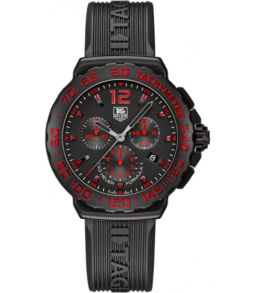 Tag Heuer Formula 1 Chronograph Black and Red Dial Black Rubber CAU111DFT6024 Replica