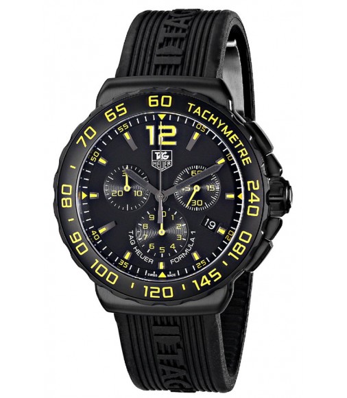 Tag Heuer Formula 1 Chronograph Black and Yellow Dial Black Rubber CAU111EFT6024 Replica