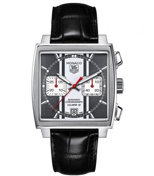 Tag Heuer Monaco Automatic Chronograph Black Dial Black Leather CAW211N.FC6177 Replica