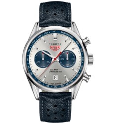 Tag Heuer Carrera Silver Dial Chronograph Blue Leather CV5111FC6335 Replica