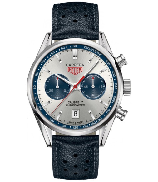 Tag Heuer Carrera Silver Dial Chronograph Blue Leather CV5111FC6335 Replica