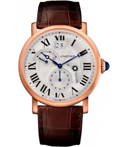 Cartier Rotonde de Cartier Silver Dial GMT 18kt Pink Gold Mens Watch Replica W1556240