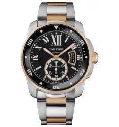 Cartier Calibre De Cartier Diver Black Dial Steel and Rose Gold Mens Watch Replica W7100054