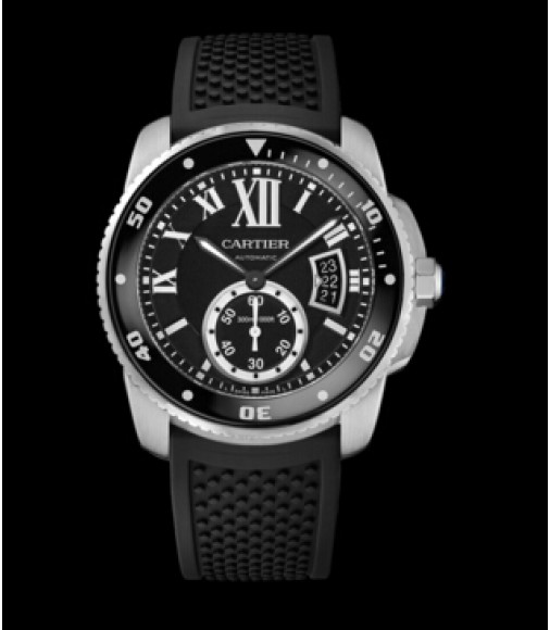 Cartier Calibre De Cartier Diver Black Dial Rubber Mens Watch Replica W7100056