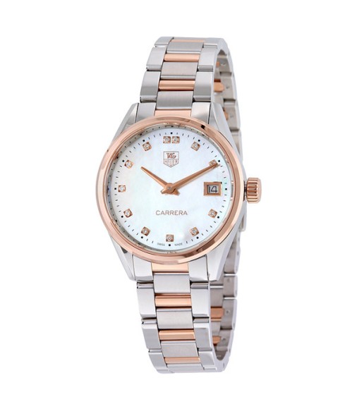 Tag Heuer Carrera White Mother of Pearl Dial Wesselton Diamonds Ladies Watch WAR1352.BD0779 Replica