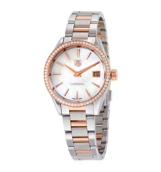 Tag Heuer Carrera Mother of Pearl Dial Diamond Bezel Steel and 18kt Rose Gold Ladies Watch WAR1353.BD0779 Replica