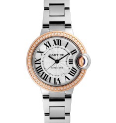 Replica Cartier Ballon Bleu Silver Dial Stainless Steel Diamond Ladies Watch WE902080 