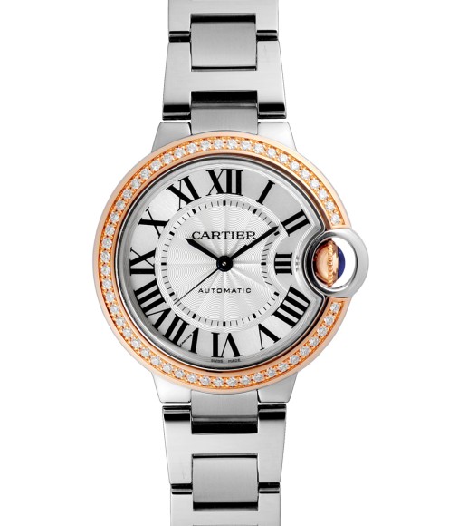 Replica Cartier Ballon Bleu Silver Dial Stainless Steel Diamond Ladies Watch WE902080 