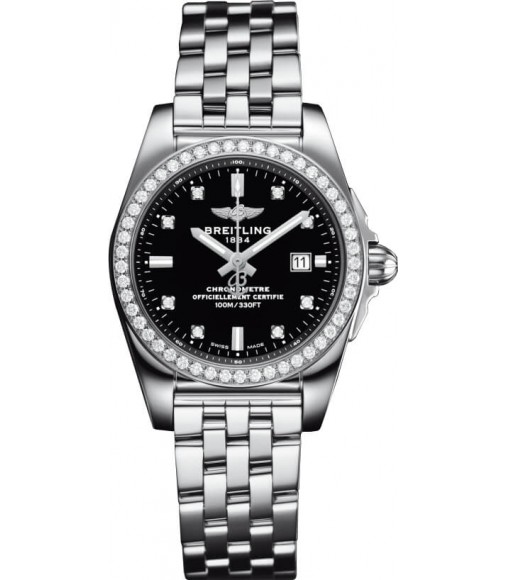 Replica Breitling Galactic Stainless Steel Black Dial Ladies A7234853/BE50/791A
