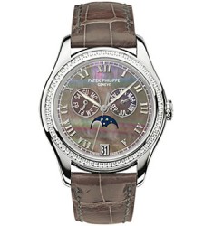 Patek Philippe Black Mother of Pearl Dial 18kt White Gold Ladies Watch Replica 4936G-001