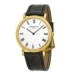 Patek Philippe Calatrava Automatic White Dial Black Leather Mens Watch Replica 5120J-001