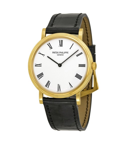 Patek Philippe Calatrava Automatic White Dial Black Leather Mens Watch Replica 5120J-001