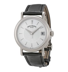 Patek Philippe Calatrava Automatic White Dial Black Leather Mens Watch Replica 5153G-010