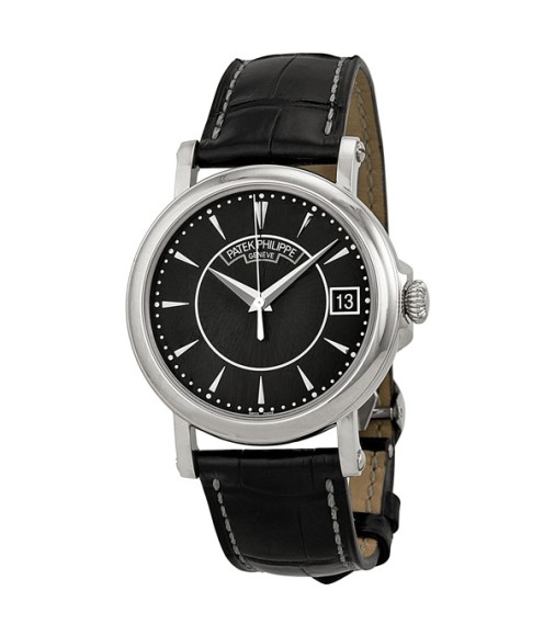 Patek Philippe Calatrava Black Dial 18k White Gold Black Leather Mens Watch Replica 5153G-001
