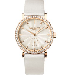 Patek Philippe Calatrava Cream Dial 18kt Rose Gold Diamond Bezel Satin Ladies Watch Replica 7120R