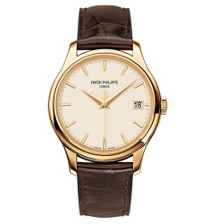 Patek Philippe Calatrava Ivory Dial 18kt Rose Gold Brown Leather Mens Watch Replica 5227J