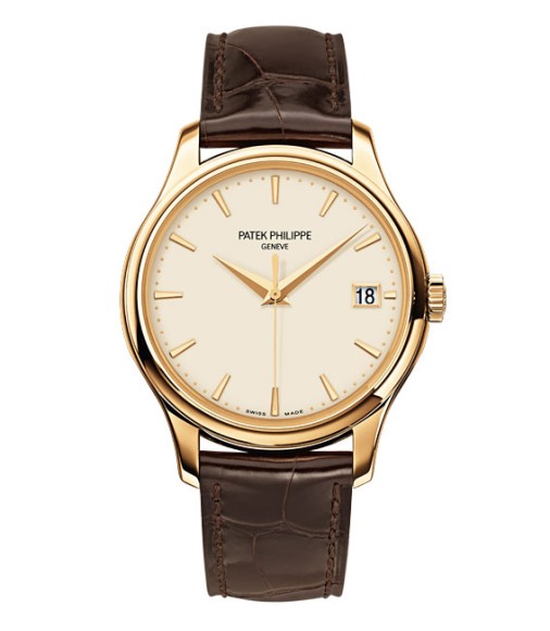 Patek Philippe Calatrava Ivory Dial 18kt Rose Gold Brown Leather Mens Watch Replica 5227J