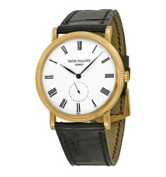 Patek Philippe Calatrava Mechanical Enamel Dial Leather Mens Watch Replica 5116R-001