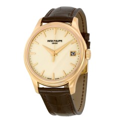 Patek Philippe Calatrava Mechanical Ivory Dial Leather Mens Watch Replica 5227R-001