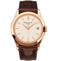 Patek Philippe Calatrava Silver Dial 18kt Rose Gold Brown Leather Mens Watch Replica 5296R-010