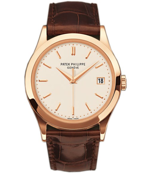 Patek Philippe Calatrava Silver Dial 18kt Rose Gold Brown Leather Mens Watch Replica 5296R-010