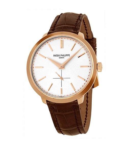 Patek Philippe Calatrava Silver Dial 18k Rose Gold Brown Leather Mens Watch Replica 5123R-001