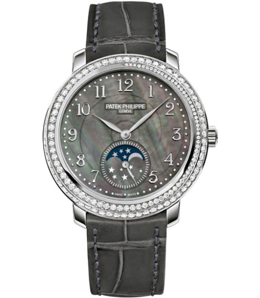 Patek Philippe Complications Black Mother of Pearl Dial Diamond Bezel Ladies Watch Replica 4968G-001