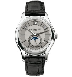 Patek Philippe Complications Grey Dial 18k White Gold Black Leather Mens Watch Replica 5205G-001