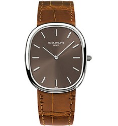 Patek Philippe Golden Ellipse Brown Dial Brown Leather Mens Watch Replica 3738/100G-012