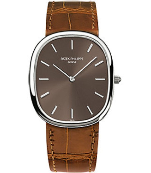 Patek Philippe Golden Ellipse Brown Dial Brown Leather Mens Watch Replica 3738/100G-012