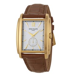 Patek Philippe Gondolo Silver Dial Yellow Gold Leather Mens Watch Replica 5124J-001