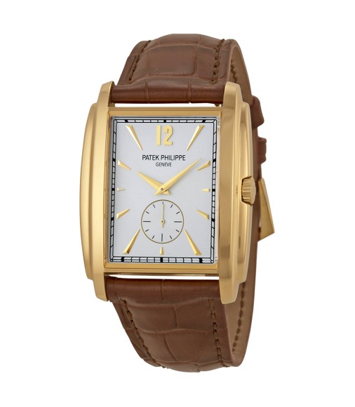 Patek Philippe Gondolo Silver Dial Yellow Gold Leather Mens Watch Replica 5124J-001