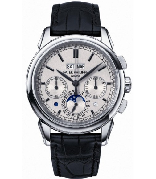 Patek Philippe Grand Complication Silver Dial Chronograph Black Leather Mens Watch Replica 5270G-001