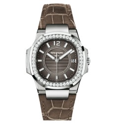 Patek Philippe Nautilus Anthracite Gray, Brown Leather Ladies Watch Replica 7010G-010