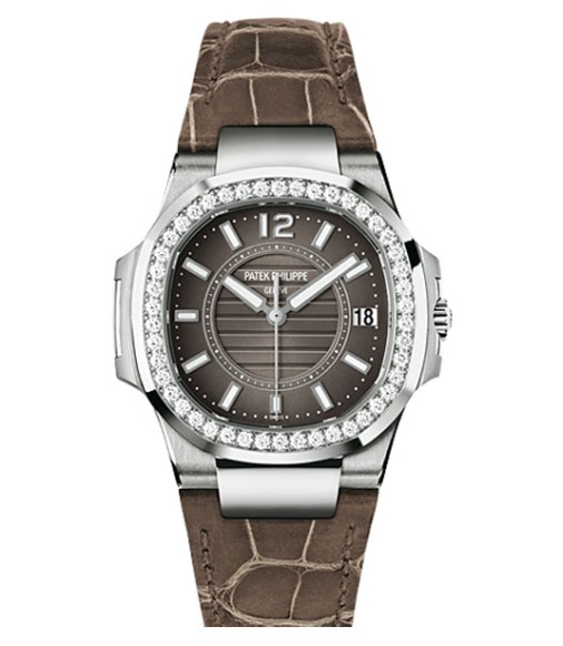 Patek Philippe Nautilus Anthracite Gray, Brown Leather Ladies Watch Replica 7010G-010