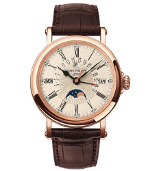 Patek Philippe Perpetual Calendar 18kt Rose Gold Brown Leather Mens Watch Replica 5159R-001