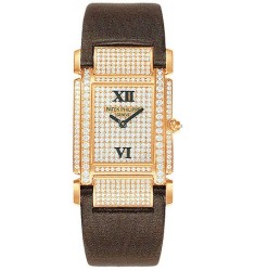 Patek Philippe Twenty-4  18kt Rose Gold Diamond Dial Satin Strap Ladies Watch Replica 4910R