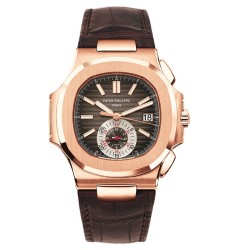 Patek Philippe Black Brown Dial 18kt Rose Gold Brown Leather Mens Watch Replica 5980R