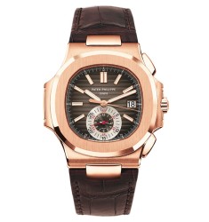 Patek Philippe Black Brown Dial 18kt Rose Gold Brown Leather Mens Watch Replica 5980R