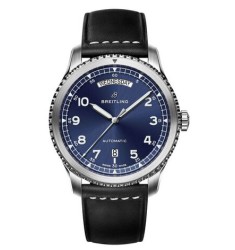 Breitling Navitimer 8 Day & Date Blue Dial Leather Strap A45330101C1X1