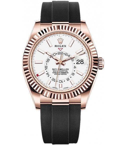 Copy Rolex Sky-Dweller 18 ct Everose gold intense white dial Oysterflex Watch