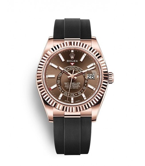 Copy Rolex Sky-Dweller 18 ct Everose gold chocolate dial Oysterflex Watch