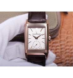JAEGER LECOULTRE REVERSO TRIBUTE DOUBLE-SIDED DOUBLE TIME ZONE FLIP MG FACTORY ROSE GOLD WHITE DIAL 713257J Replica