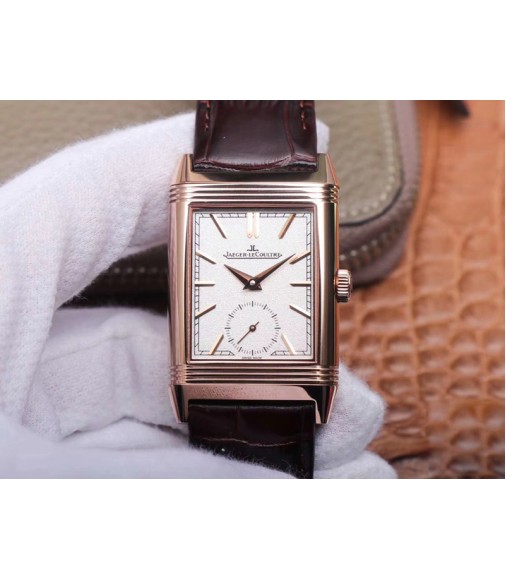 JAEGER LECOULTRE REVERSO TRIBUTE DOUBLE-SIDED DOUBLE TIME ZONE FLIP MG FACTORY ROSE GOLD WHITE DIAL 713257J Replica