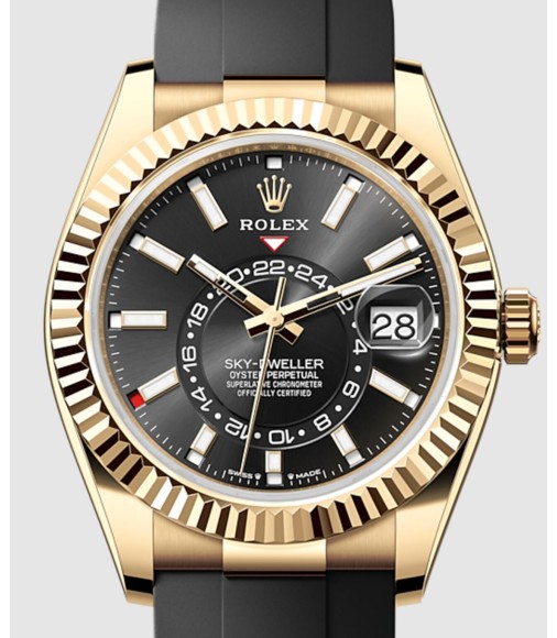 Fake Rolex Sky-Dweller 326238 Stainless Steel Black Dial Bracelet Watch