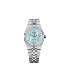 Rolex 127286TBR-0001 Land-Dweller 36 Platinum Baguette Ice Blue Flat Jubilee