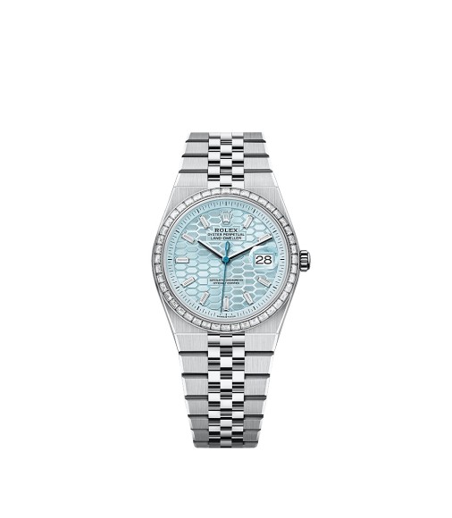 Rolex 127286TBR-0001 Land-Dweller 36 Platinum Baguette Ice Blue Flat Jubilee