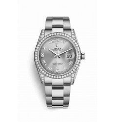Rolex Day-Date 36 18 ct white gold lugs set diamonds 118389 Rhodium Dial Watch
